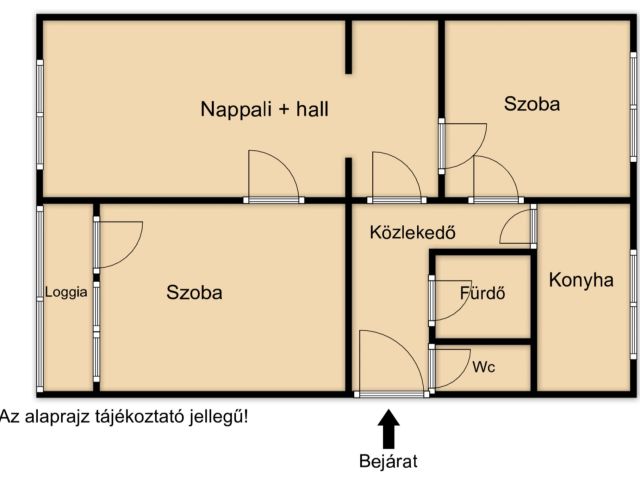 Első emeleti kétszoba +nappali -hallos loggiás lakás eladó
